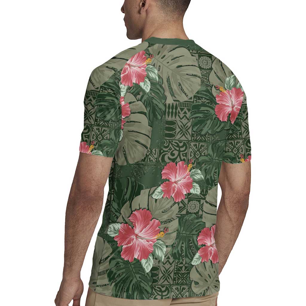 Hawaii Rugby Jersey Green Polynesian Monstera Patterns DT05 - Polynesian Pride