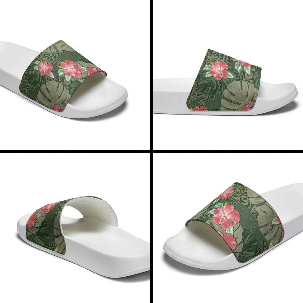 Hawaii Slide Sandals Green Polynesian Monstera Patterns - Polynesian Pride