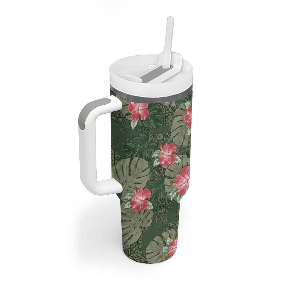 Hawaii Tumbler With Handle Green Polynesian Monstera Patterns - Polynesian Pride