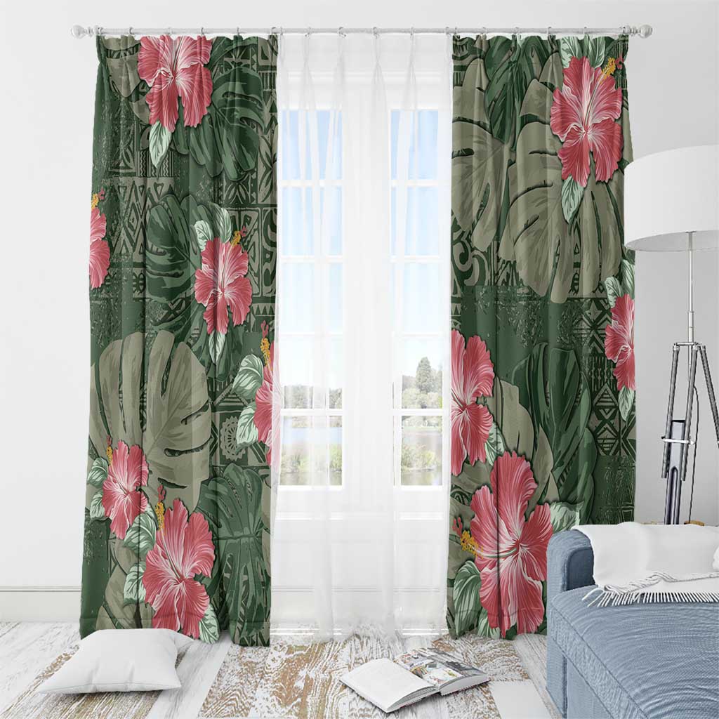 Hawaii Window Curtain Green Polynesian Monstera Patterns - Polynesian Pride