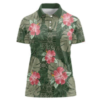 Hawaii Women Polo Shirt Green Polynesian Monstera Patterns DT05 Female Green - Polynesian Pride
