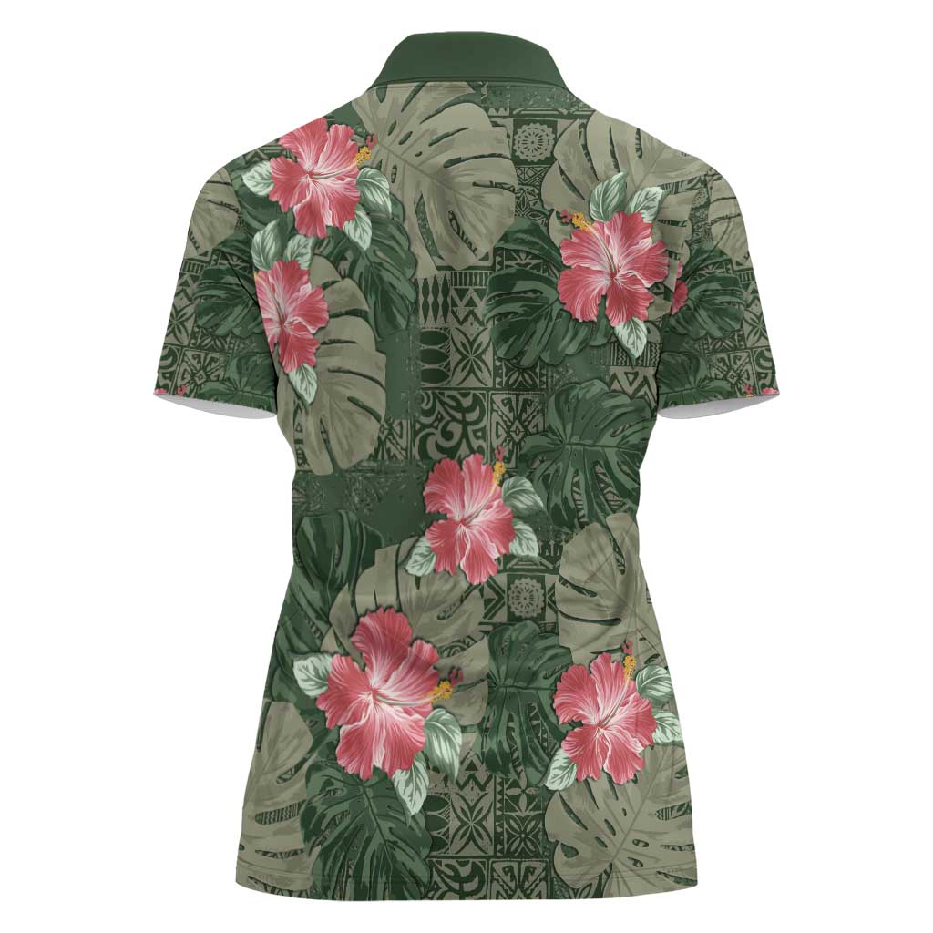 Hawaii Women Polo Shirt Green Polynesian Monstera Patterns DT05 - Polynesian Pride
