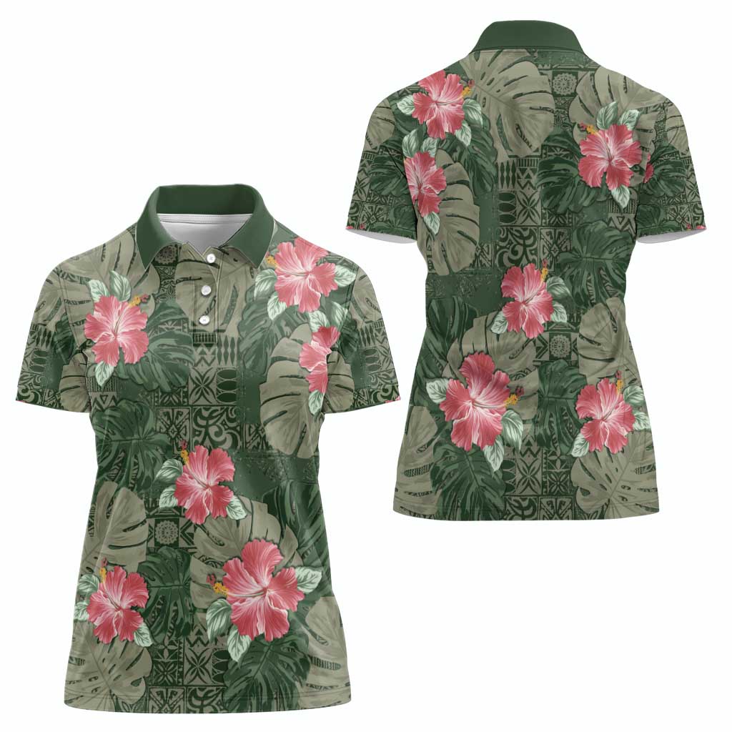 Hawaii Women Polo Shirt Green Polynesian Monstera Patterns DT05 - Polynesian Pride