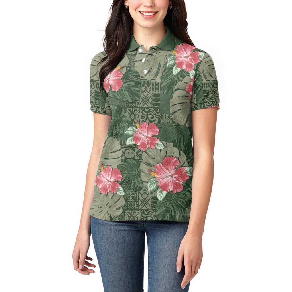 Hawaii Women Polo Shirt Green Polynesian Monstera Patterns DT05 - Polynesian Pride
