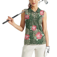 Hawaii Women Sleeveless Polo Shirt Green Polynesian Monstera Patterns - Polynesian Pride