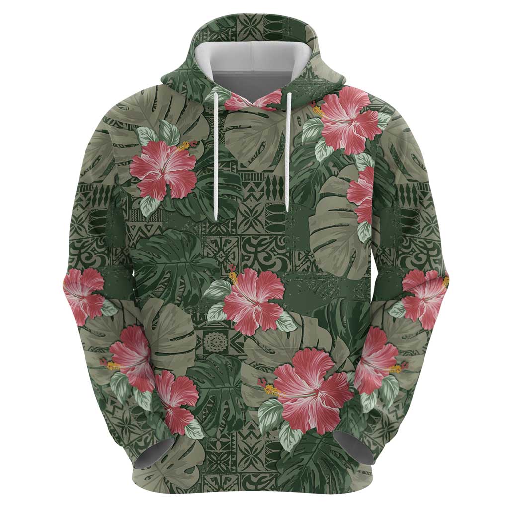 Hawaii Zip Hoodie Green Polynesian Monstera Patterns - Polynesian Pride