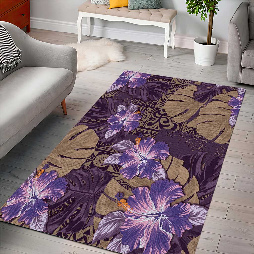 Hawaii Area Rug Purple Polynesian Monstera Patterns - Polynesian Pride