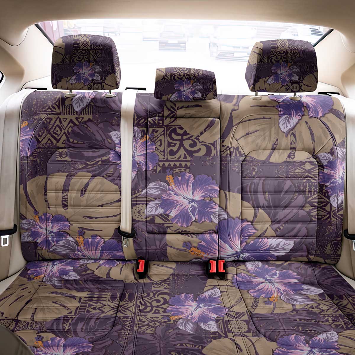 Hawaii Back Car Seat Cover Purple Polynesian Monstera Patterns - Polynesian Pride