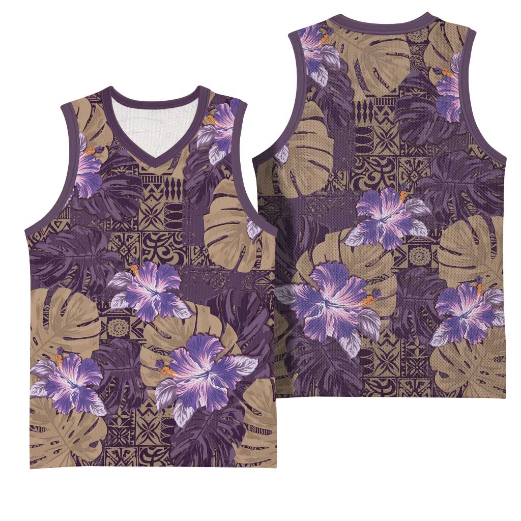 Hawaii Basketball Jersey Purple Polynesian Monstera Patterns DT05 - Polynesian Pride