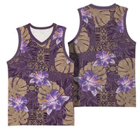Hawaii Basketball Jersey Purple Polynesian Monstera Patterns DT05 - Polynesian Pride