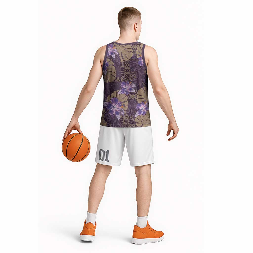 Hawaii Basketball Jersey Purple Polynesian Monstera Patterns DT05 - Polynesian Pride