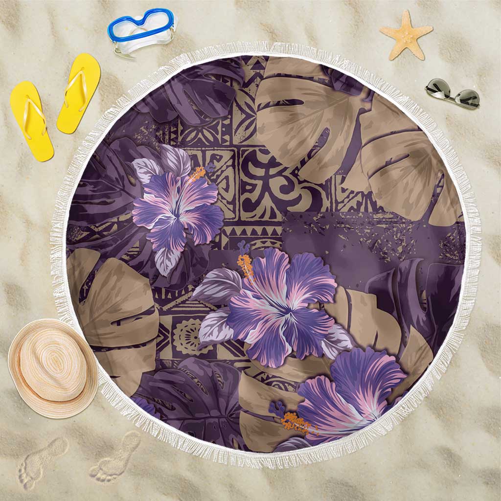Hawaii Beach Blanket Purple Polynesian Monstera Patterns - Polynesian Pride