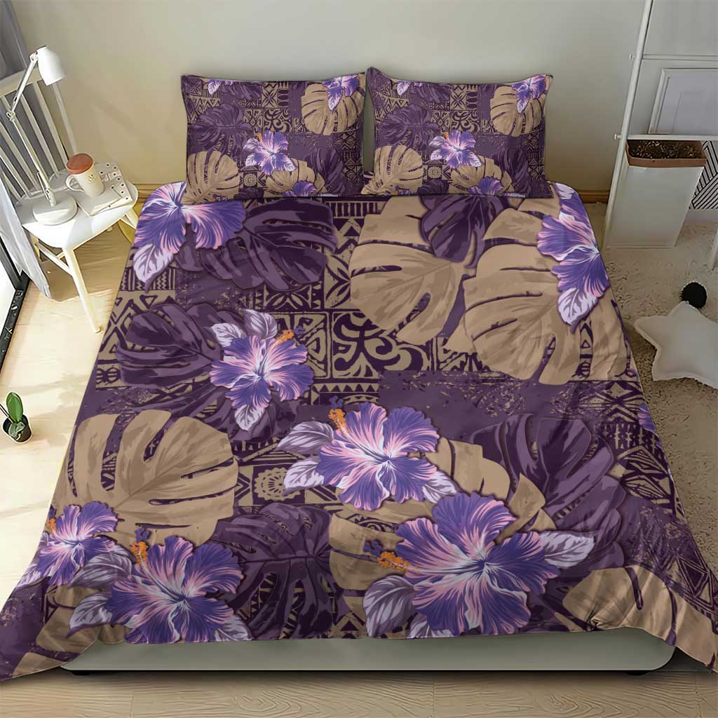 Hawaii Bedding Set Purple Polynesian Monstera Patterns - Polynesian Pride