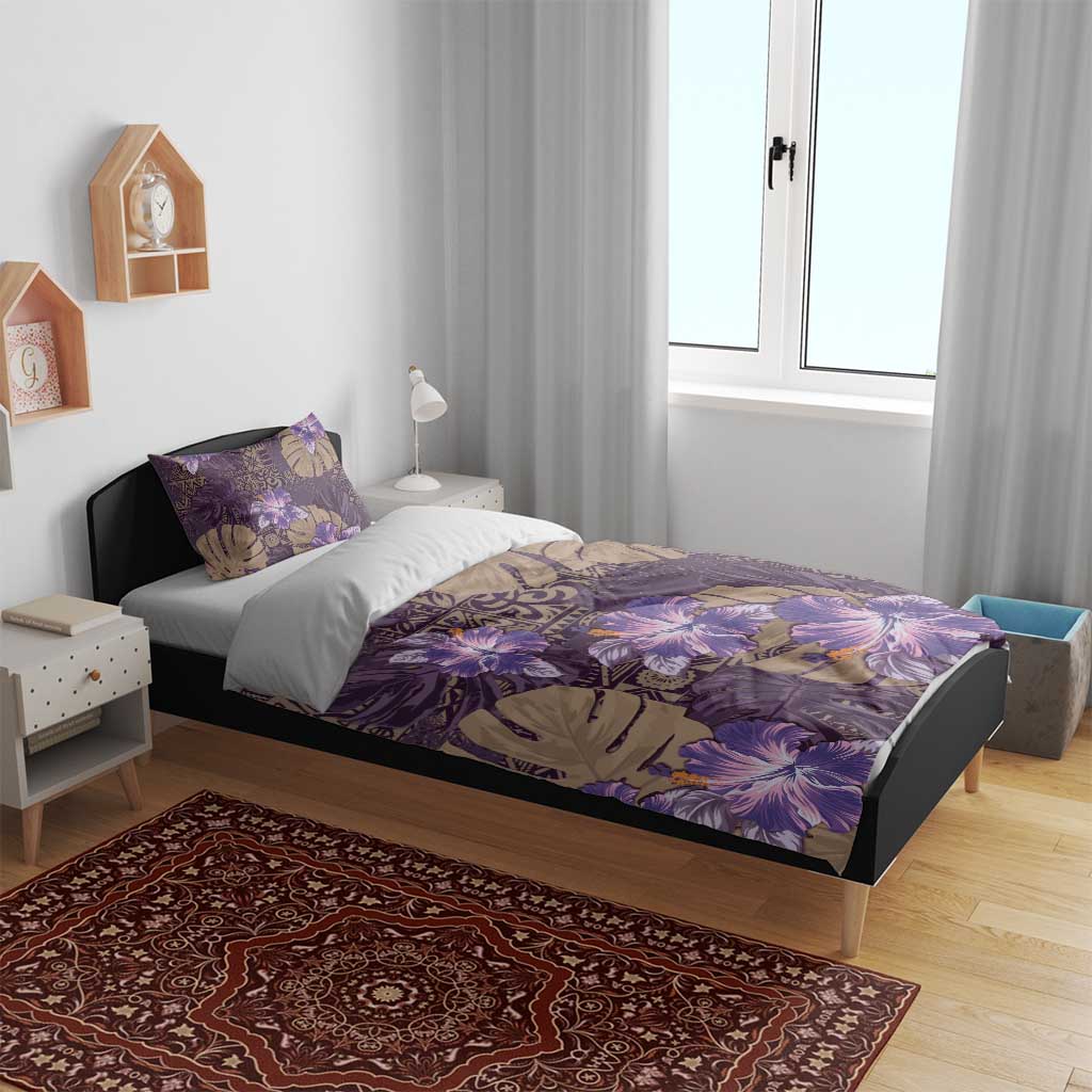 Hawaii Bedding Set Purple Polynesian Monstera Patterns - Polynesian Pride