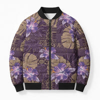Hawaii Bomber Puffer Jacket Purple Polynesian Monstera Patterns DT05 Unisex Purple - Polynesian Pride