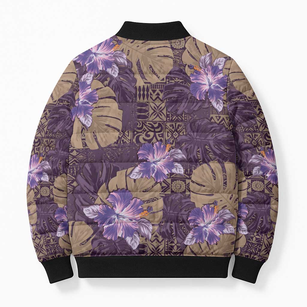 Hawaii Bomber Puffer Jacket Purple Polynesian Monstera Patterns DT05 - Polynesian Pride