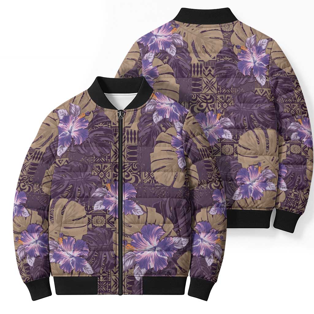 Hawaii Bomber Puffer Jacket Purple Polynesian Monstera Patterns DT05 - Polynesian Pride