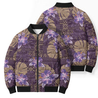 Hawaii Bomber Puffer Jacket Purple Polynesian Monstera Patterns DT05 - Polynesian Pride