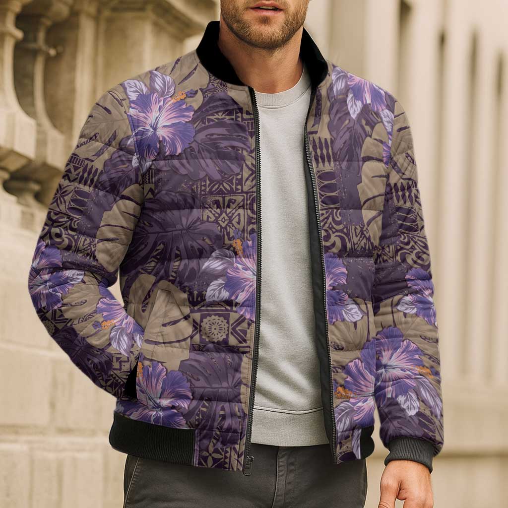Hawaii Bomber Puffer Jacket Purple Polynesian Monstera Patterns DT05 - Polynesian Pride