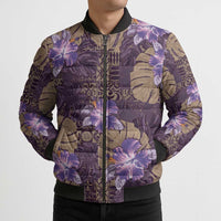 Hawaii Bomber Puffer Jacket Purple Polynesian Monstera Patterns DT05 - Polynesian Pride