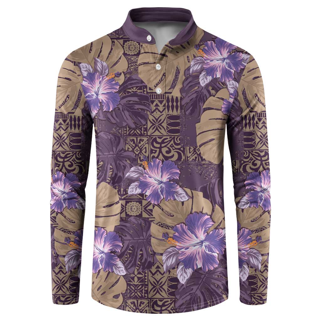Hawaii Button Sweatshirt Purple Polynesian Monstera Patterns - Polynesian Pride