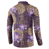 Hawaii Button Sweatshirt Purple Polynesian Monstera Patterns - Polynesian Pride