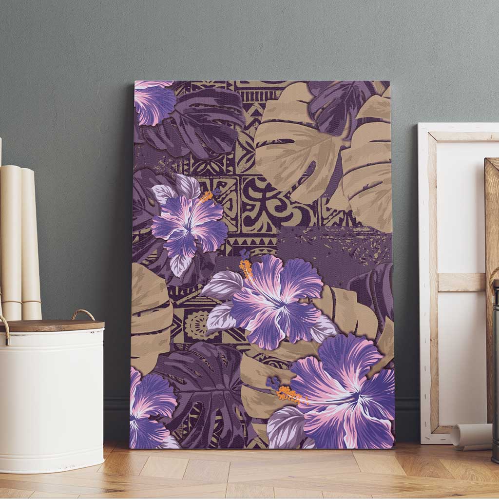 Hawaii Canvas Wall Art Purple Polynesian Monstera Patterns - Polynesian Pride