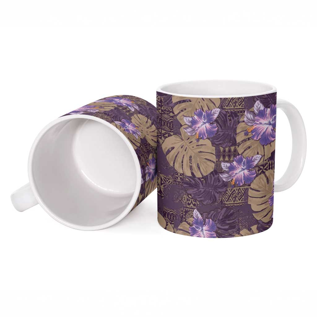 Hawaii Ceramic Mug Purple Polynesian Monstera Patterns - Polynesian Pride