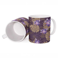 Hawaii Ceramic Mug Purple Polynesian Monstera Patterns - Polynesian Pride