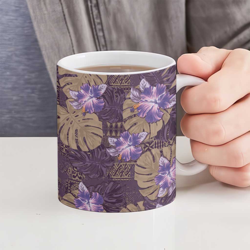 Hawaii Ceramic Mug Purple Polynesian Monstera Patterns - Polynesian Pride