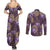 Hawaii Couples Matching Summer Maxi Dress and Long Sleeve Button Shirt Purple Polynesian Monstera Patterns - Polynesian Pride