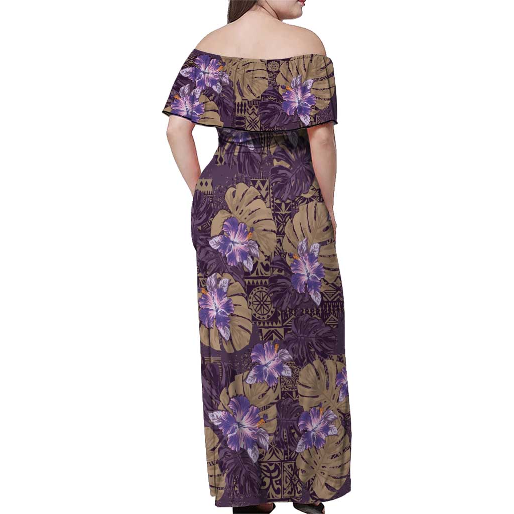 Hawaii Family Matching Off Shoulder Maxi Dress and Hawaiian Shirt Purple Polynesian Monstera Patterns DT05 - Polynesian Pride