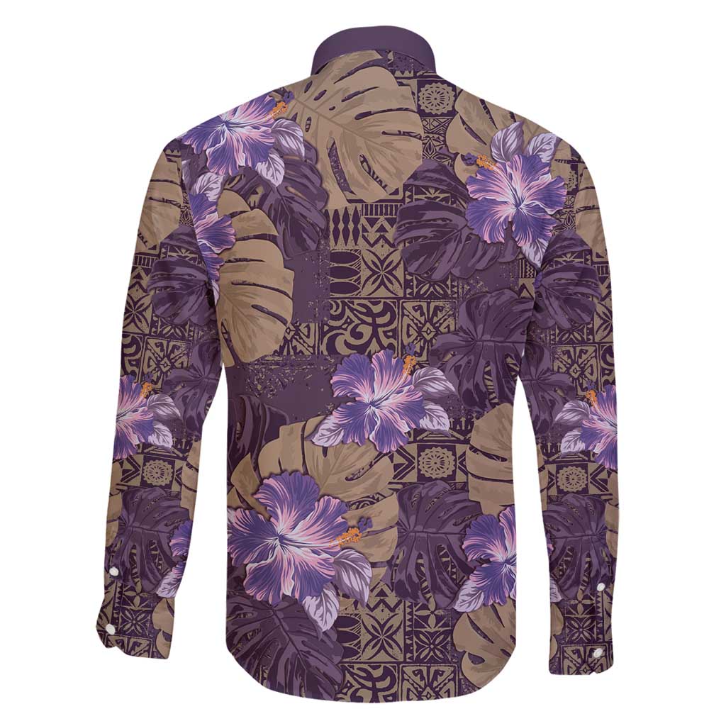 Hawaii Family Matching Off Shoulder Short Dress and Hawaiian Shirt Purple Polynesian Monstera Patterns DT05 - Polynesian Pride