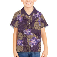 Hawaii Family Matching Off Shoulder Short Dress and Hawaiian Shirt Purple Polynesian Monstera Patterns DT05 Son's Shirt Purple - Polynesian Pride