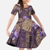 Hawaii Family Matching Summer Maxi Dress and Hawaiian Shirt Purple Polynesian Monstera Patterns DT05 Daughter's Dress Purple - Polynesian Pride