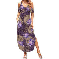 Hawaii Family Matching Summer Maxi Dress and Hawaiian Shirt Purple Polynesian Monstera Patterns DT05 Mom's Dress Purple - Polynesian Pride