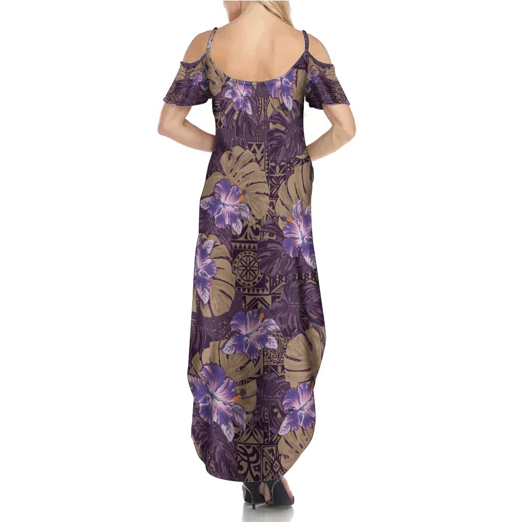 Hawaii Family Matching Summer Maxi Dress and Hawaiian Shirt Purple Polynesian Monstera Patterns DT05 - Polynesian Pride