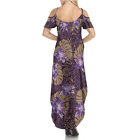 Hawaii Family Matching Summer Maxi Dress and Hawaiian Shirt Purple Polynesian Monstera Patterns DT05 - Polynesian Pride