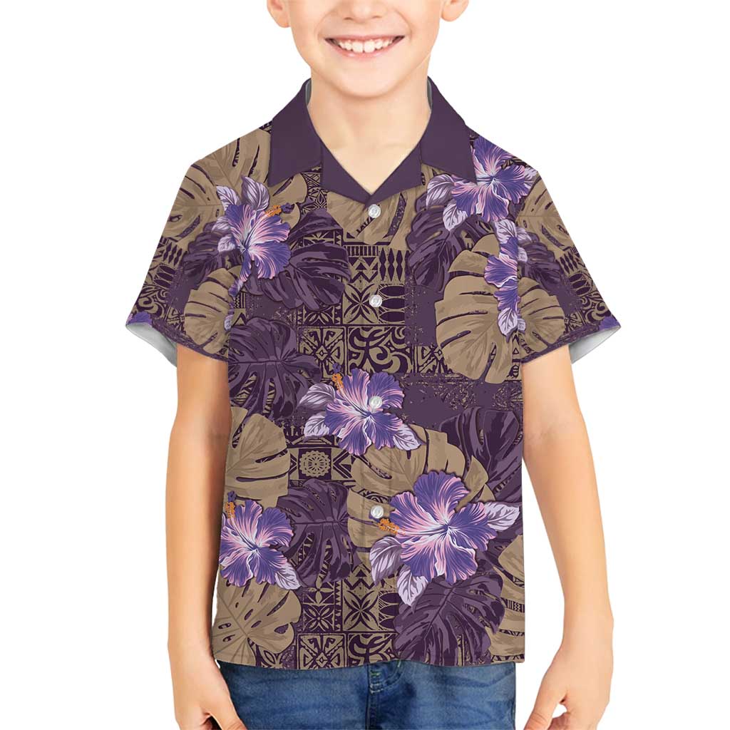 Hawaii Family Matching Summer Maxi Dress and Hawaiian Shirt Purple Polynesian Monstera Patterns DT05 Son's Shirt Purple - Polynesian Pride