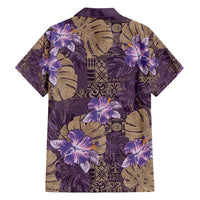 Hawaii Family Matching Tank Maxi Dress and Hawaiian Shirt Purple Polynesian Monstera Patterns - Polynesian Pride