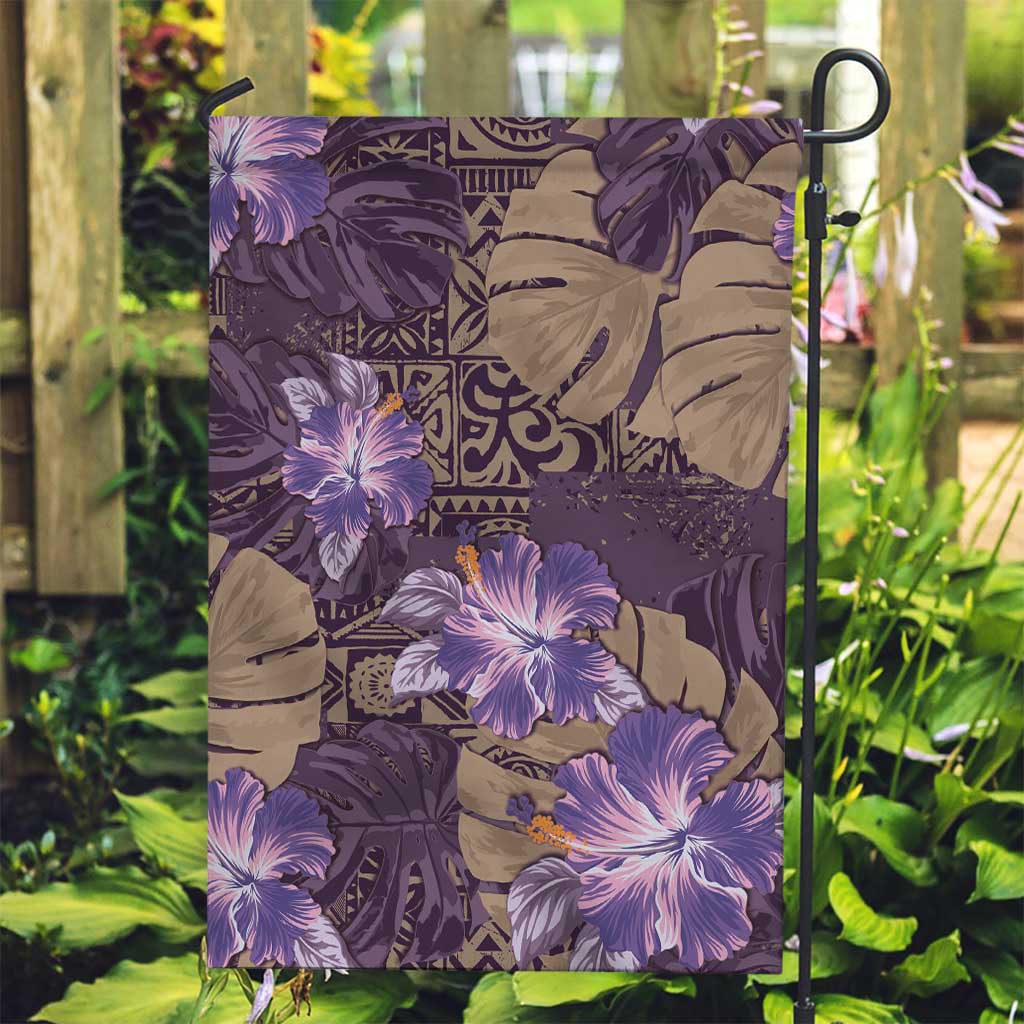 Hawaii Garden Flag Purple Polynesian Monstera Patterns DT05 Garden Flag Purple - Polynesian Pride