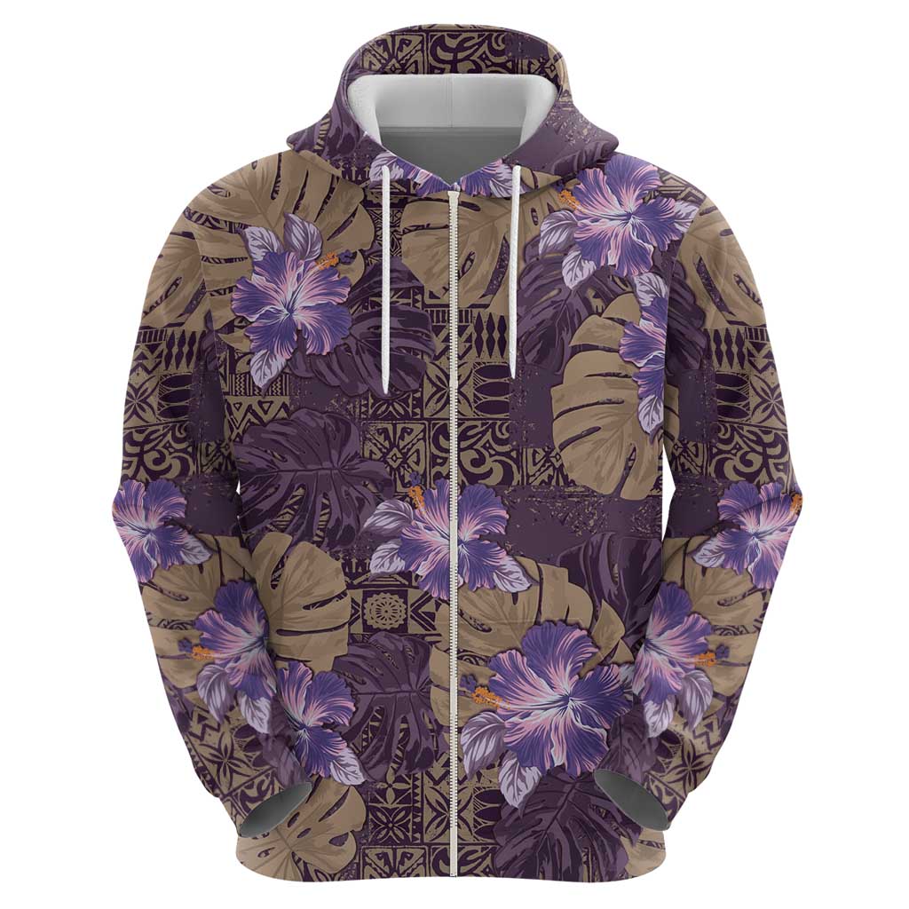 Hawaii Hoodie Purple Polynesian Monstera Patterns - Polynesian Pride