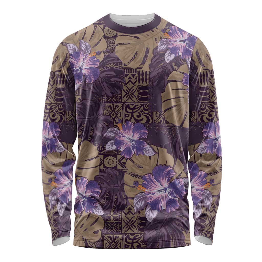 Hawaii Long Sleeve Shirt Purple Polynesian Monstera Patterns - Polynesian Pride
