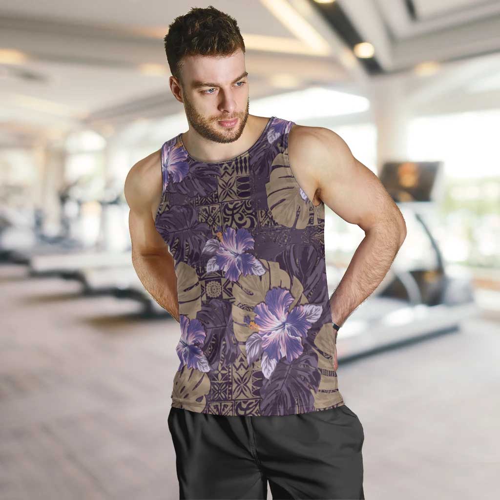 Hawaii Men Tank Top Purple Polynesian Monstera Patterns - Polynesian Pride