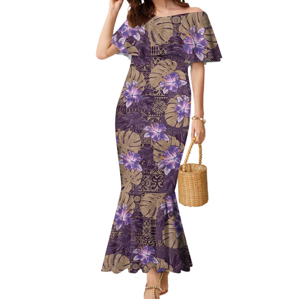 Hawaii Mermaid Dress Purple Polynesian Monstera Patterns - Polynesian Pride
