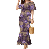 Hawaii Mermaid Dress Purple Polynesian Monstera Patterns - Polynesian Pride