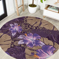Hawaii Round Carpet Purple Polynesian Monstera Patterns - Polynesian Pride