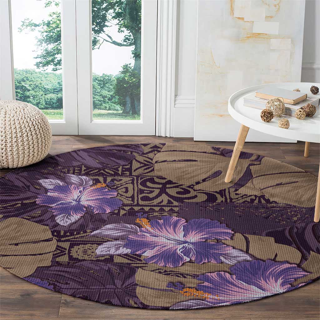 Hawaii Round Carpet Purple Polynesian Monstera Patterns - Polynesian Pride