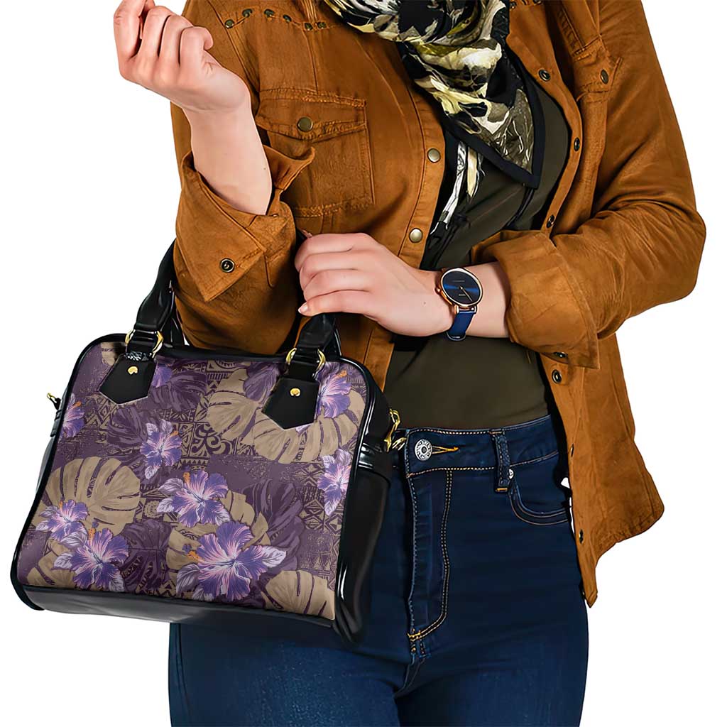Hawaii Shoulder Handbag Purple Polynesian Monstera Patterns - Polynesian Pride