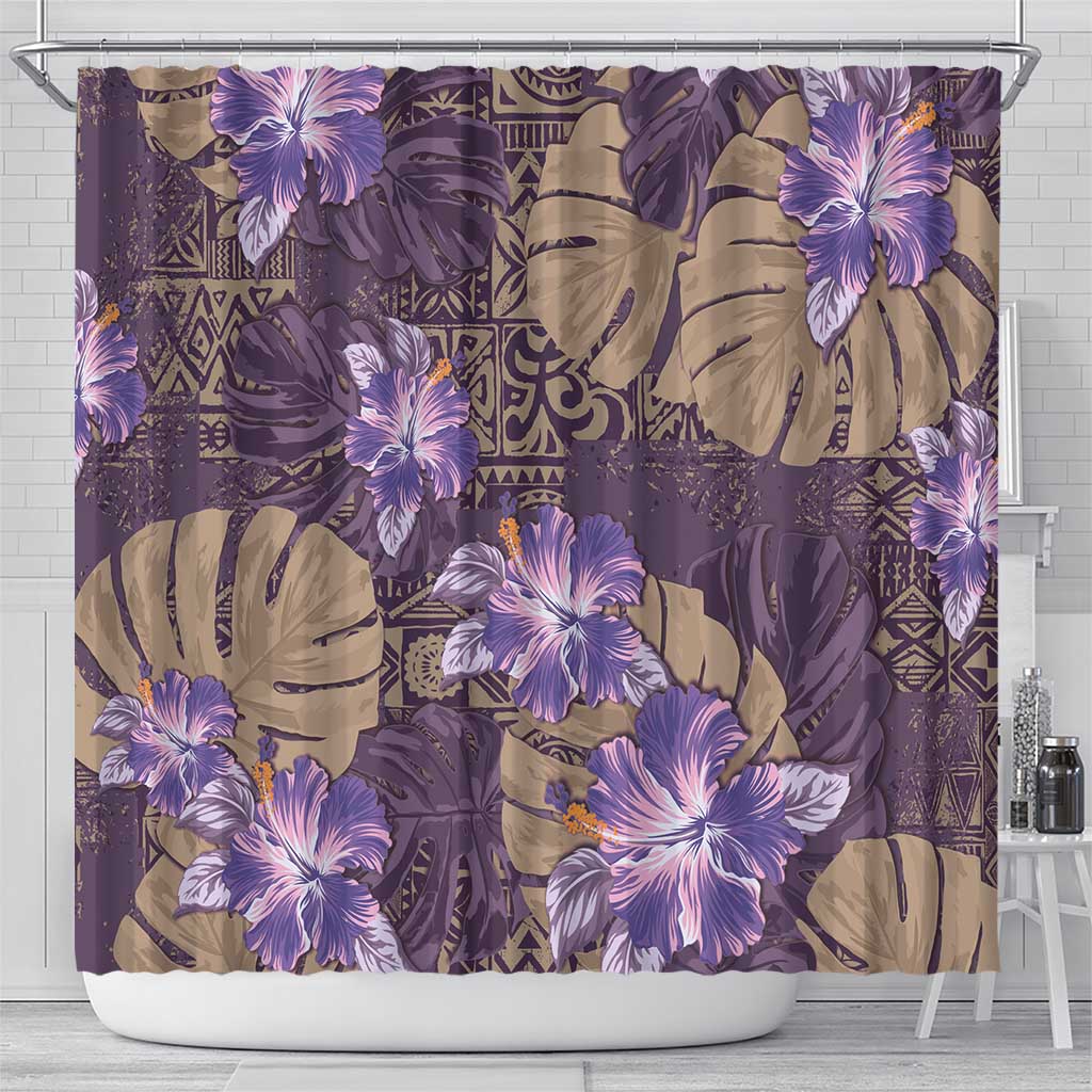 Hawaii Shower Curtain Purple Polynesian Monstera Patterns DT05 - Polynesian Pride